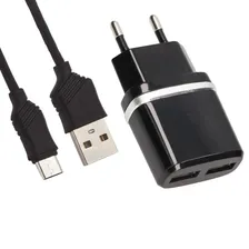 Зарядка USB х 2 / 5V 2,4A + кабель MicroUSB черный для Lenovo Vibe Z2 Pro (K920)